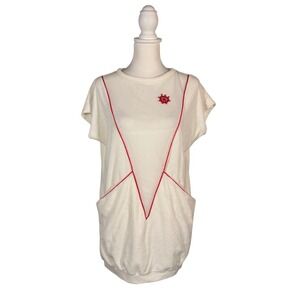 Vintage 80s Terrycloth Tunic L Retro Resortwear Sporty Casual Nautical Sailor